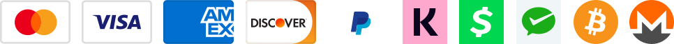MasterCard Visa American Express Discover PayPal Klarna CashApp WeChat Bitcoin Monero